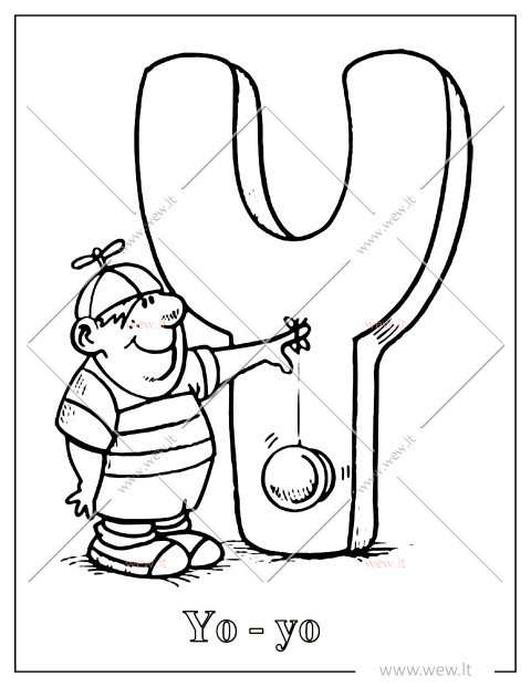 Raidė Y – Yo-yo | Abėcėlės spalvinimo lapas vaikams