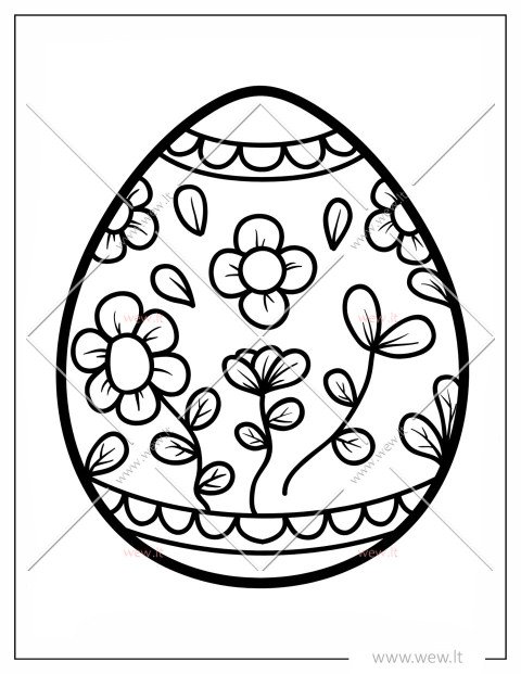 Velykų kiaušinis su gėlėmis spalvinti