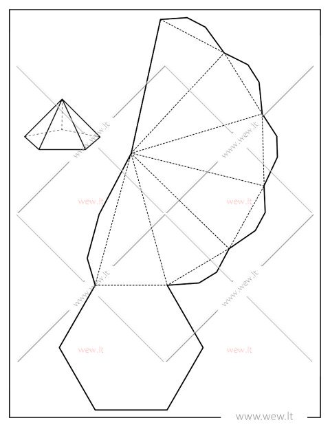Šešiakampė piramidė – 3D popierinis modelis