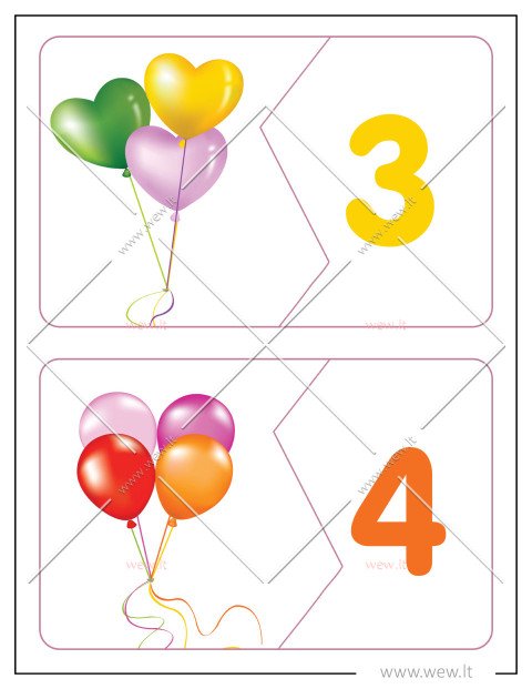 Mokomės skaičius 3-4 (Lavinamosios kortelės)