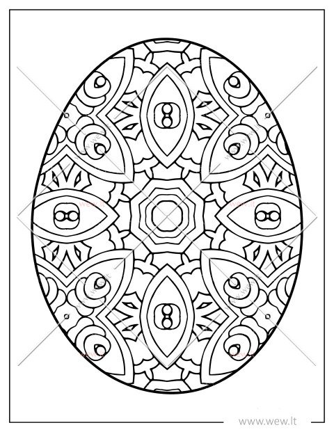 Geometrinis Velykų margutis – spalvinimo puslapis vaikams ir suaugusiems