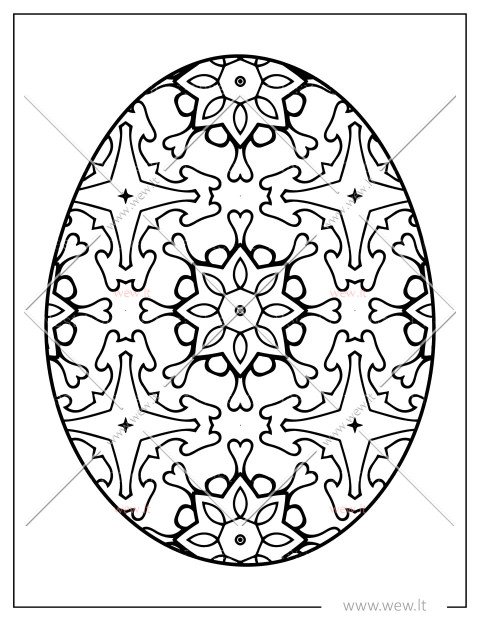 Tradicinis Velykų kiaušinis – raštuotas šablonas kūrybiškam spalvinimui