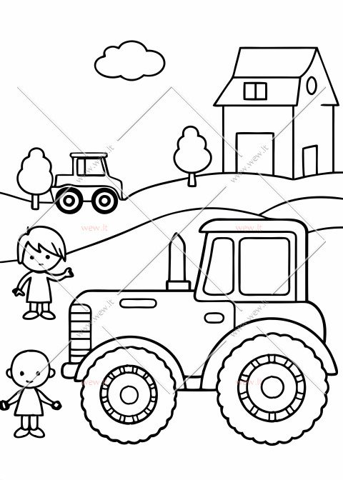 Didelis traktorius ir vaikai