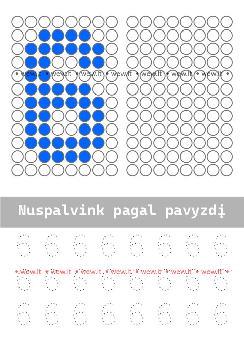 Spalvinimo ir rašymo užduotys - šeši