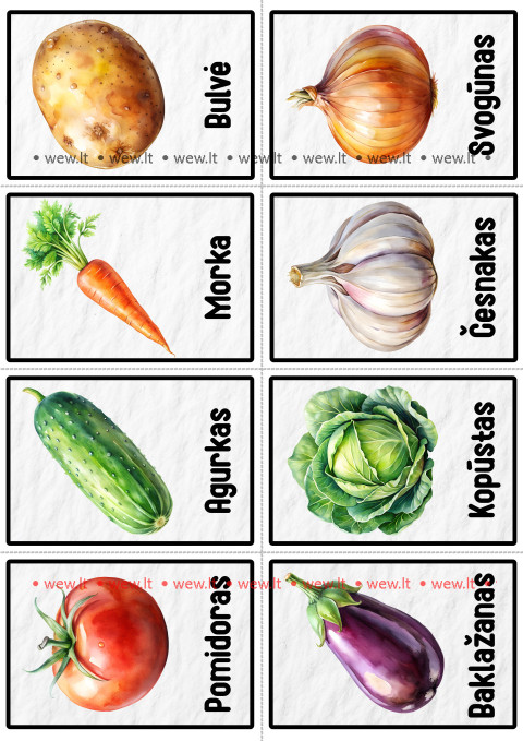 Spalvingos daržovės mažiesiems! Iškirpk korteles ir mokykis jų pavadinimų