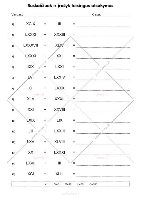 Romėniški skaičiai: sudėtis - 4 lapas