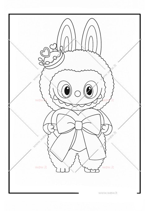 Mielas Labubu su širdele valentino dienai spalvinti