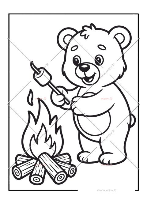 Meškiukas prie laužo spalvinti