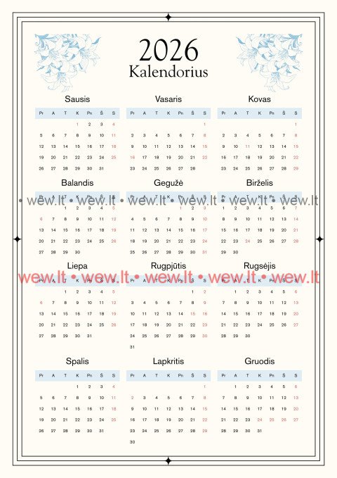 2026 metų kalendorius atsisiųsti