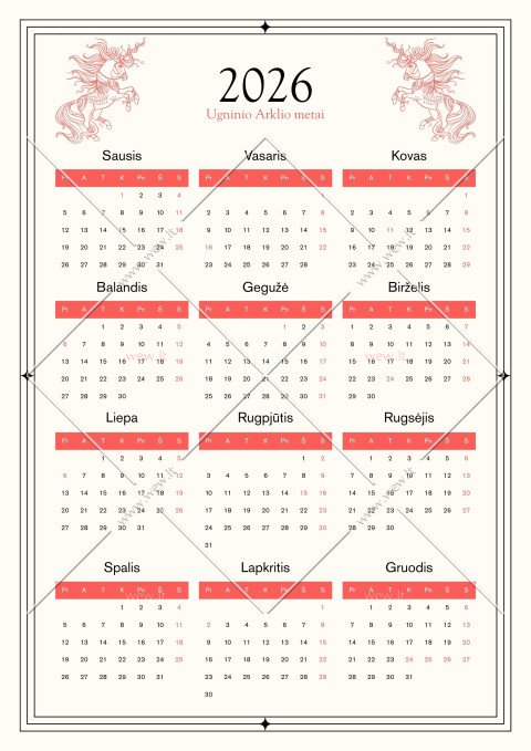 2026 arklio metų kalendorius atsisiųsti
