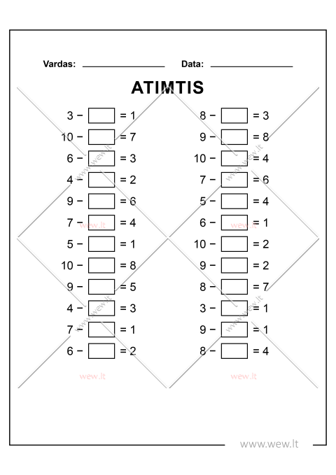 Trūkstamo skaičiaus radimas atliekant atimties veiksmus