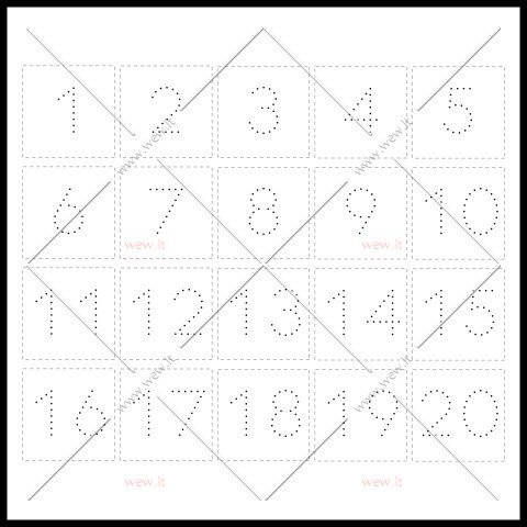 Skaičių rašymo užduotis nuo 1 iki 20