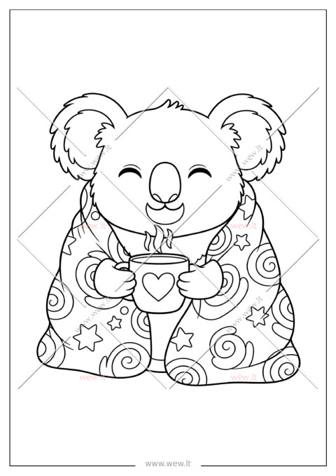 Koala su šiltu pledu – spalvinimo paveikslėlis vaikams (PDF)