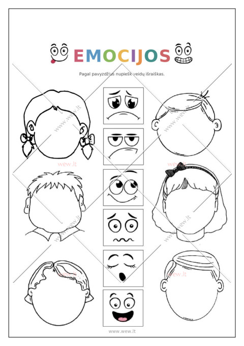 Emocijos vaikams – nupiešk veidų išraiškas (PDF)