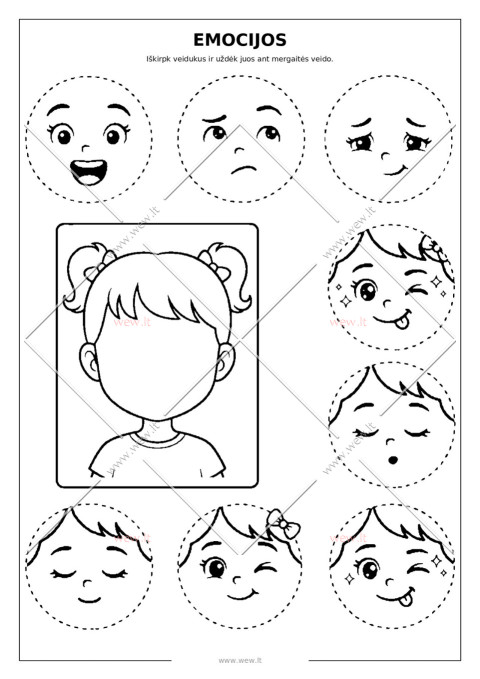 Emocijų veidukai – nuspalvink, iškirpk ir uždėk ant veido (PDF)