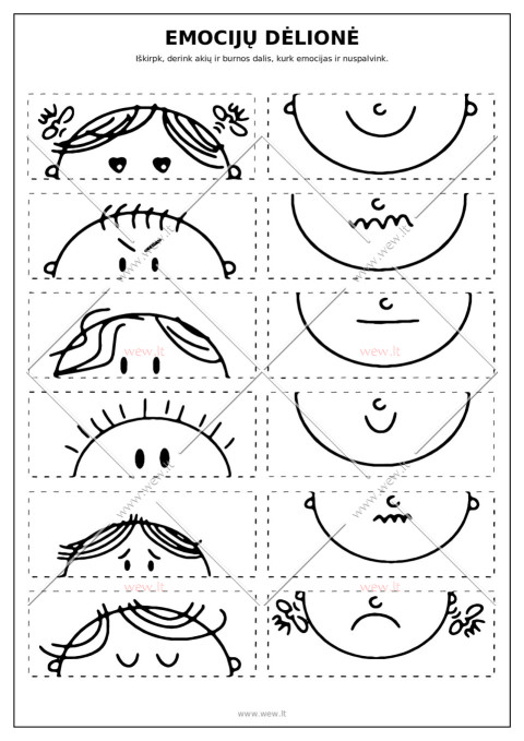 Emocijų dėlionė – iškirpk ir sudėliok veido išraiškas (PDF)