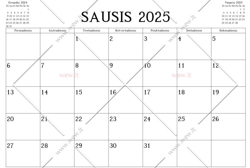 Kalendorius - 2025 Sausis