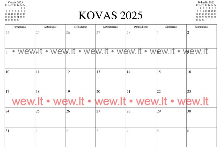 Kalendorius - 2025 Kovas