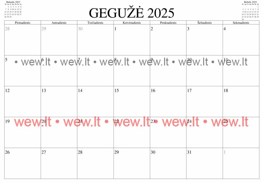 Kalendorius - 2025 Gegužė