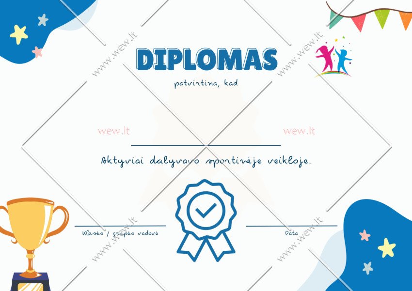 Diplomas už dalyvavimą sportinėje veikloje