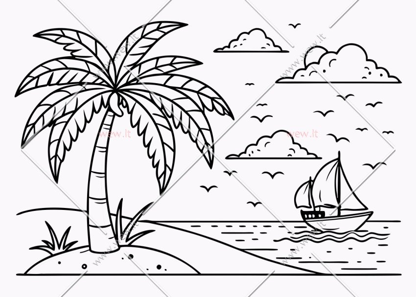 Negyvenamos salos peizažas su burlaiviu