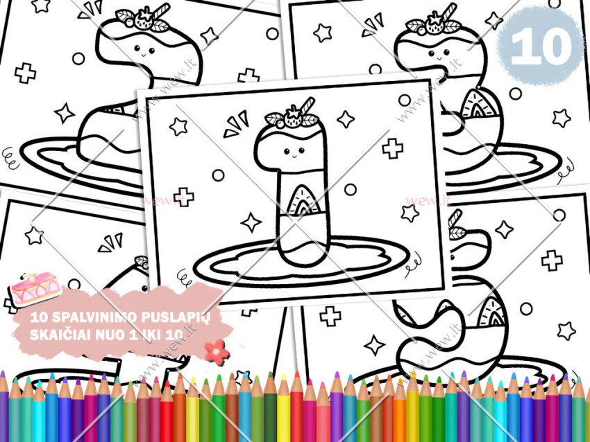 Skaičiai nuo 1 iki 10 spalvinimui