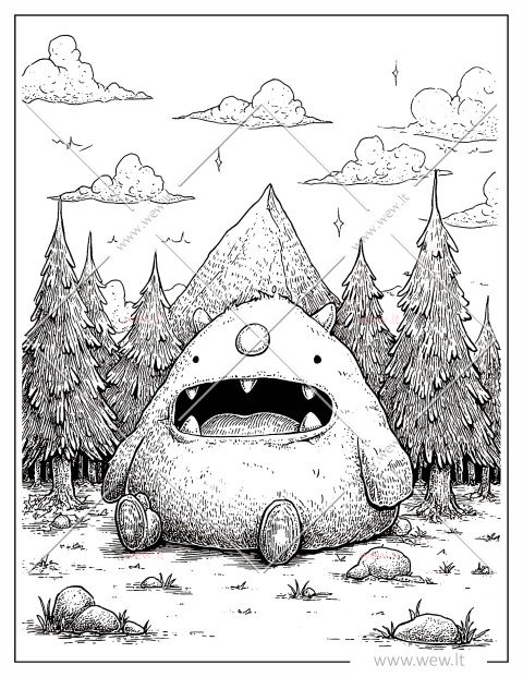 Kawaii monstras, miegantis ant nugaros plačiai išsižiojęs