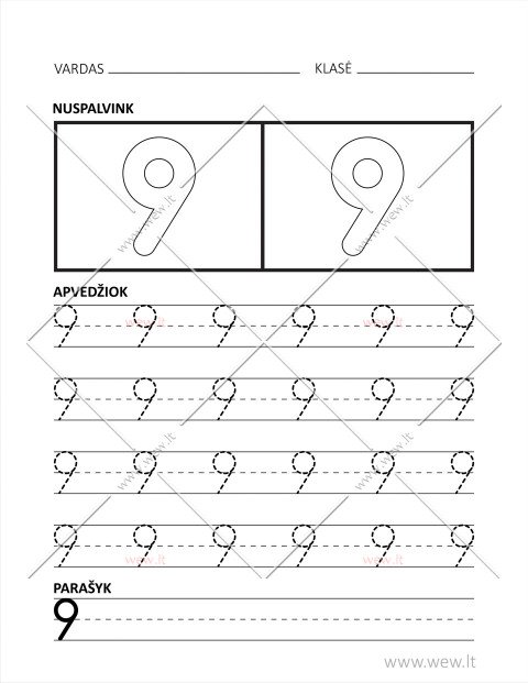 Skaičiaus 9 rašymo užduotis