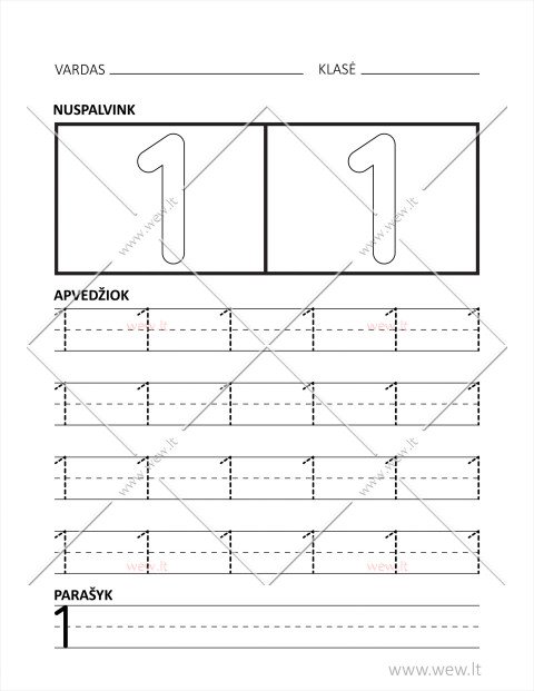 Skaičiaus 1 rašymo užduotis