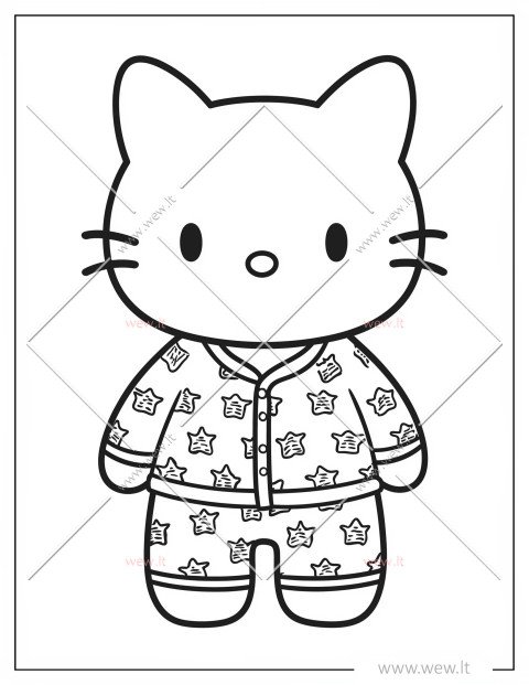 Hello Kitty su pižama spalvinimui