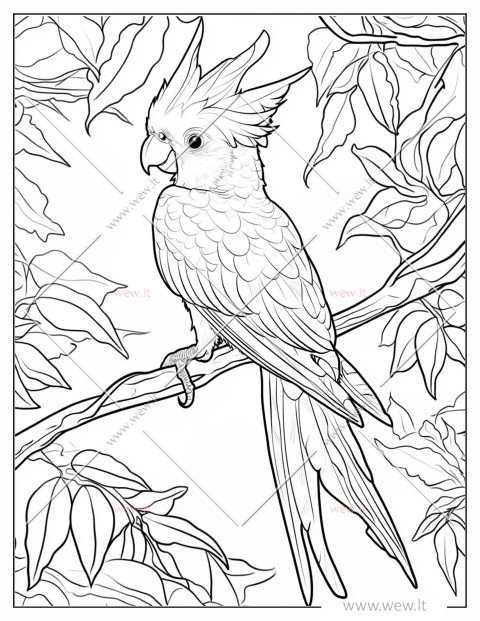 Papūga ant šakos spalvinti