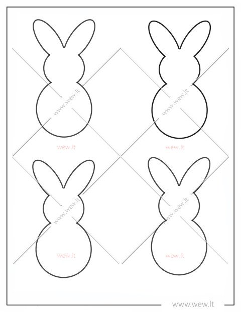 Keturių kiškių šablonas iškirpti