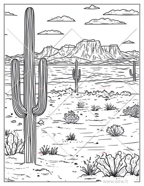 Kaktusų slėnis dykumoje spalvinti