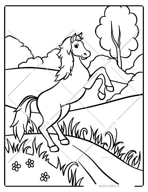 Pievoje stovintis žirgas spalvinti