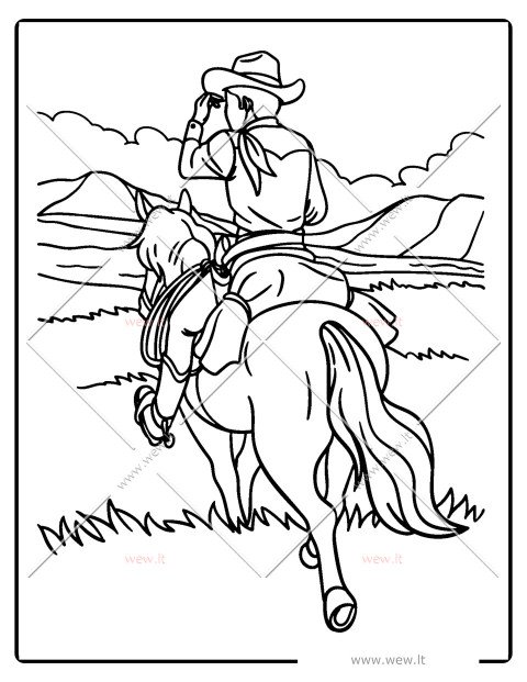 Kaubojus ant žirgo spalvinti