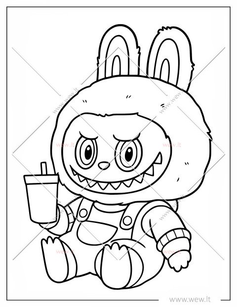 Labubu geria gėrimą - spalvinti vaikams