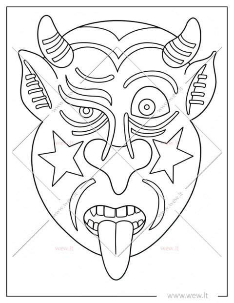 Nuotaikinga velnio kaukė su žvaigždėmis – Užgavėnių šablonas