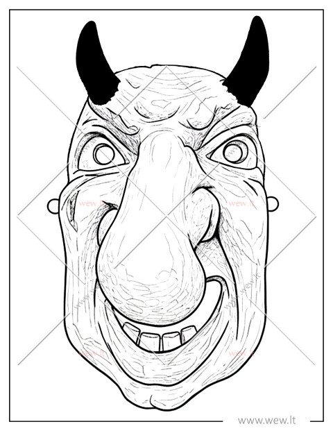 Raganos kaukė Užgavėnėms – detalus šablonas