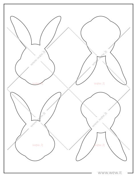 Keturi zuikučių galvų trafaretai – velykinis dekoras