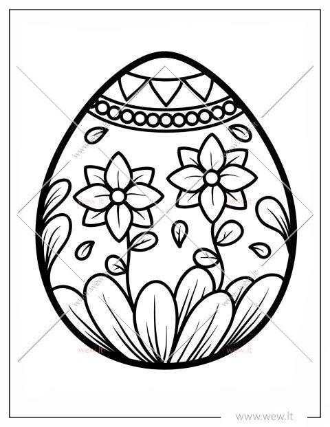 Velykų margutis su gėlėmis spalvinti