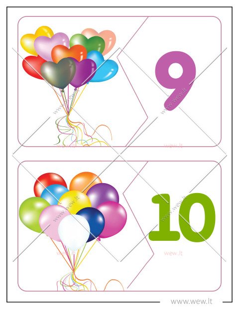 Mokomės skaičius 9–10 (Lavinamosios kortelės)