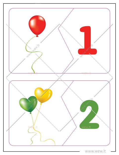 Mokomės skaičius 1-2 (Lavinamosios kortelės)