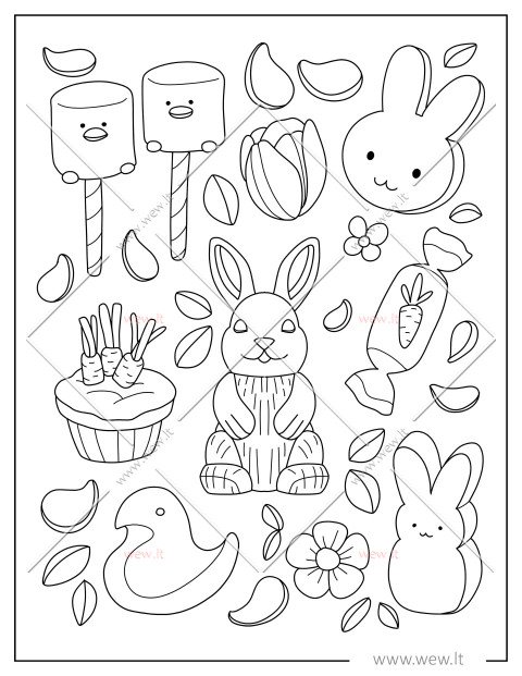 Saldžios Velykos: zuikučiai ir skanumynai spalvinti