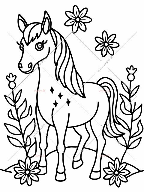 Žirgas tarp gėlių