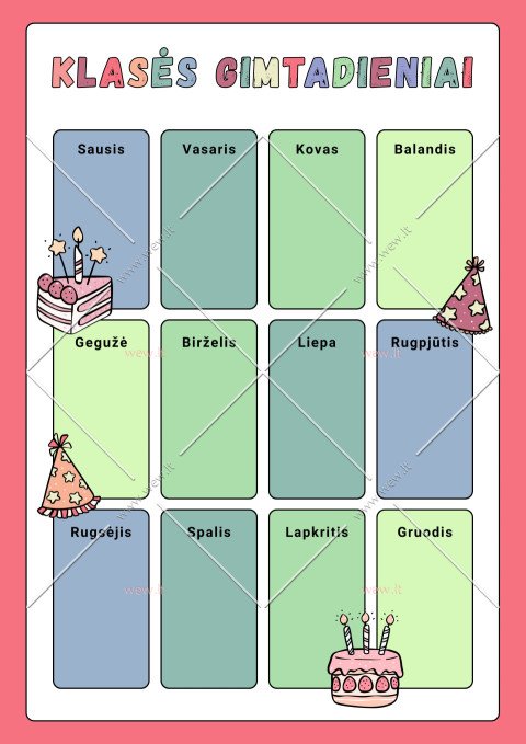 Spalvingas gimtadienių plakatas skirtas mokyklai