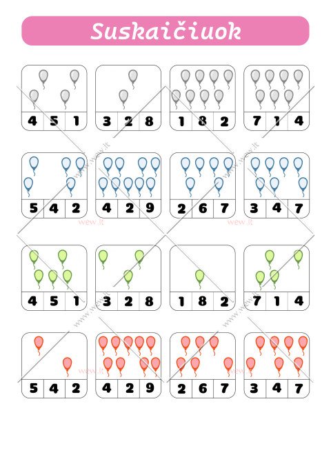 Matematinė užduotis vaikams - suskaičiuok balionus