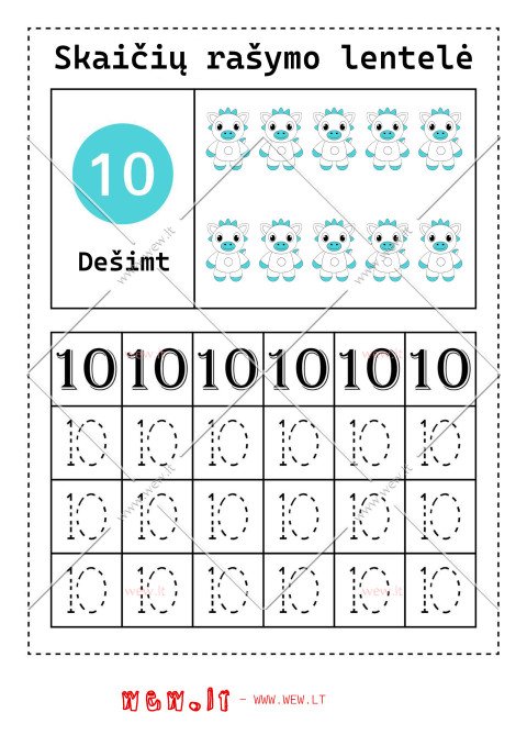 Rašymo užduotys "Skaičiai" - dešimt
