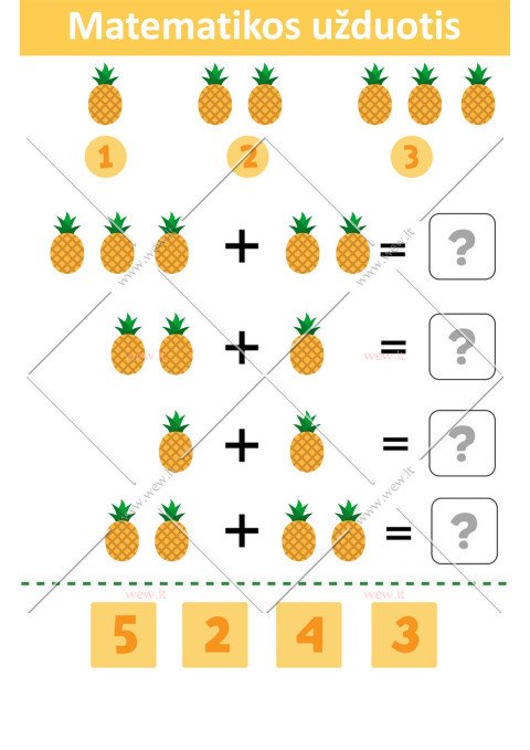 Matematikos užduotis - suskaičiuok ananasus