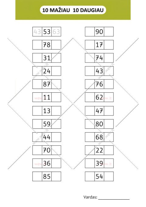 Matematikos užduotis - 10 mažiau, 10 daugiau