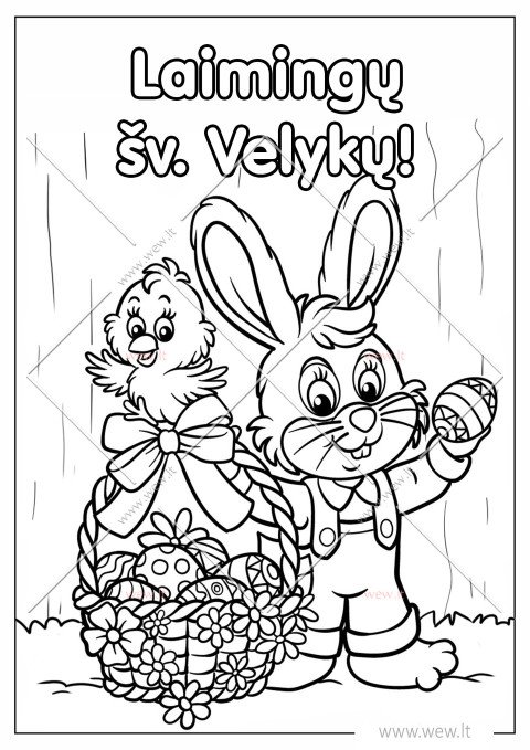 Kiškis su margučiais ir viščiuku